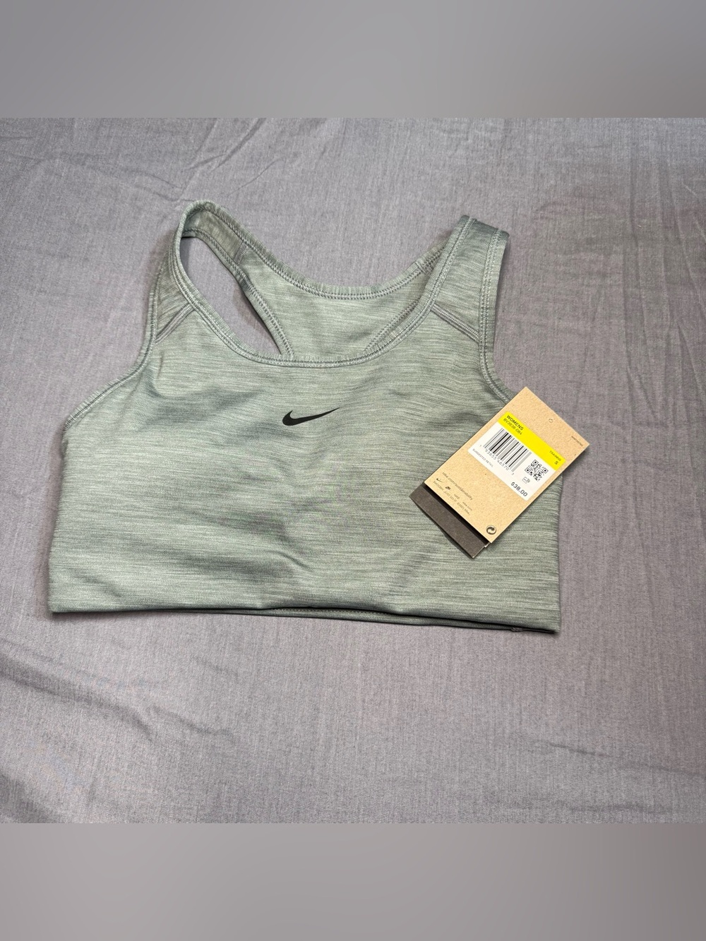Nike Women's Gray Racerback Sports Bra with Black Swoosh - Picture 1 of 5